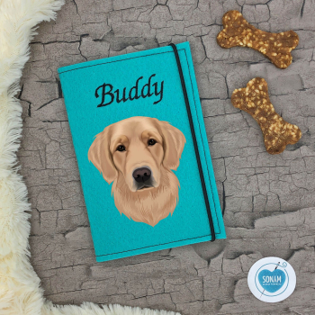 Designbeispiel der Impfpasshülle türkis hell für den Golden Retriever